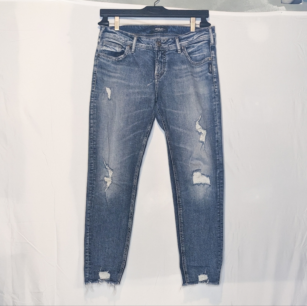 Silver Jeans Sam cropped boyfriend distressed light wash